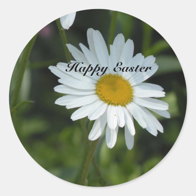 Spring Daisy Happy Easter Classic Round Sticker (Front)