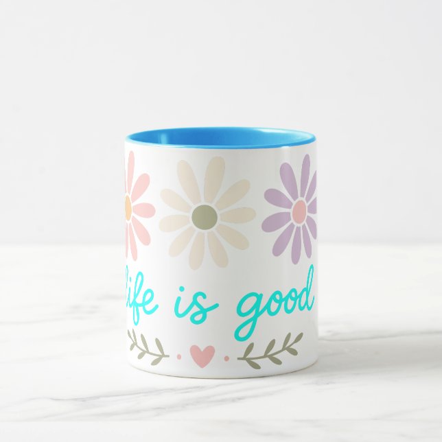 Spring Daisy Mug, Boho Pastel Flower Coffee Cup, L Mug (Center)