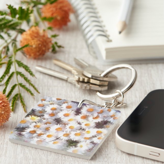 Spring Daisy Wildflower Watercolor Key Ring (Front Right)