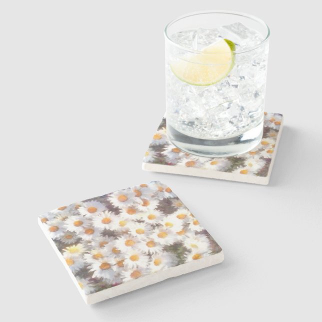 Spring Daisy Wildflower Watercolor Stone Coaster (Side)