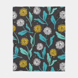 Spring Dandelion Flowers and Leaves Design Fleece Blanket