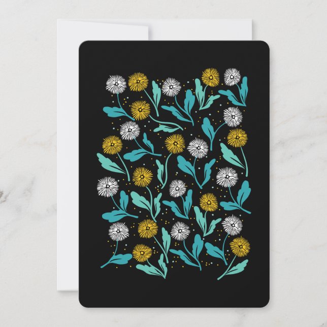Spring Dandelion Flowers and Leaves Design Holiday Card (Front)