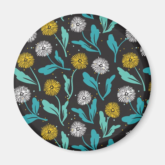 Spring Dandelion Flowers and Leaves Design Magnet (Front)