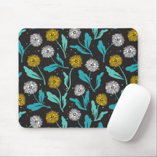 Spring Dandelion Flowers and Leaves Design Mouse Mat