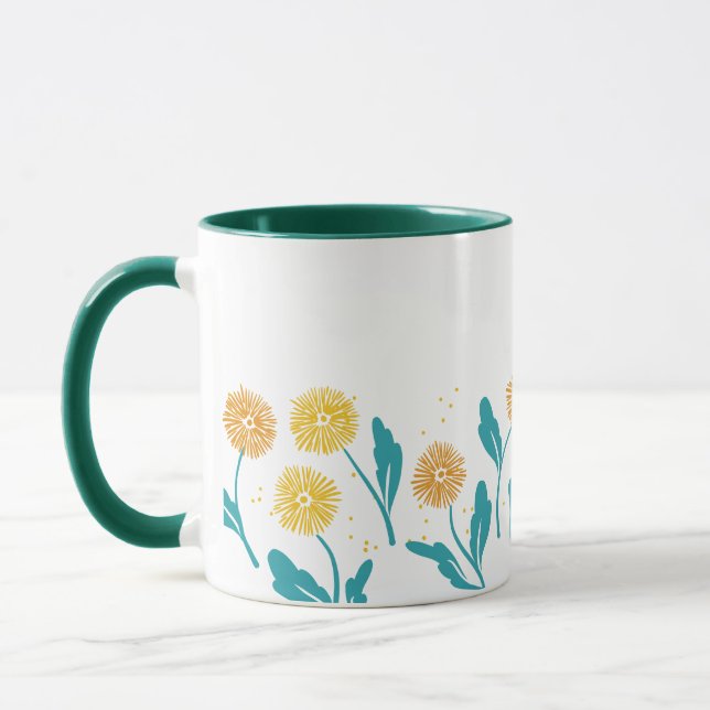 Spring Dandelion Flowers and Leaves Design Mug (Left)