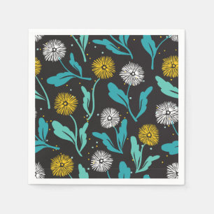 Spring Dandelion Flowers and Leaves Design Napkin