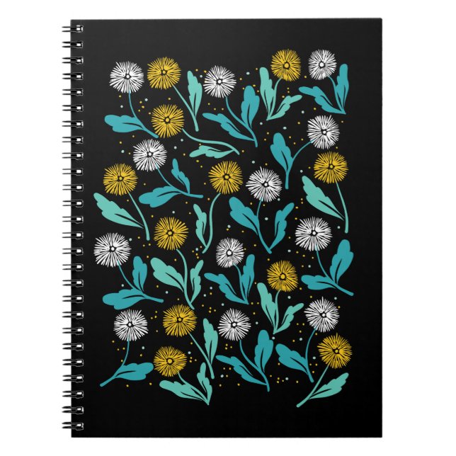Spring Dandelion Flowers and Leaves Design Notebook (Front)