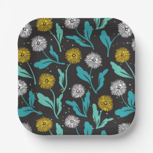 Spring Dandelion Flowers and Leaves Design Paper Plate
