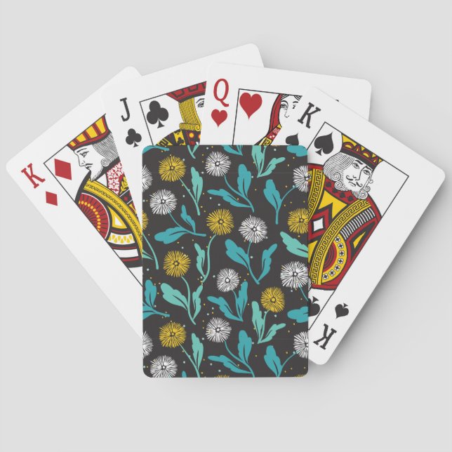 Spring Dandelion Flowers and Leaves Design Playing Cards (Back)