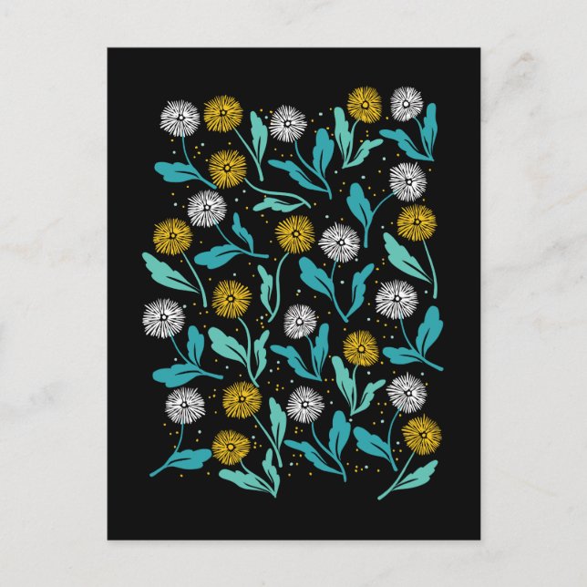 Spring Dandelion Flowers and Leaves Design Postcard (Front)