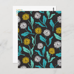 Spring Dandelion Flowers and Leaves Design Postcard