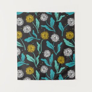 Spring Dandelion Flowers and Leaves Design Tapestry