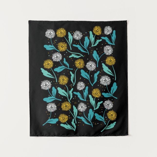 Spring Dandelion Flowers and Leaves Design Tapestry (Front)