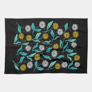 Spring Dandelion Flowers and Leaves Design Tea Towel