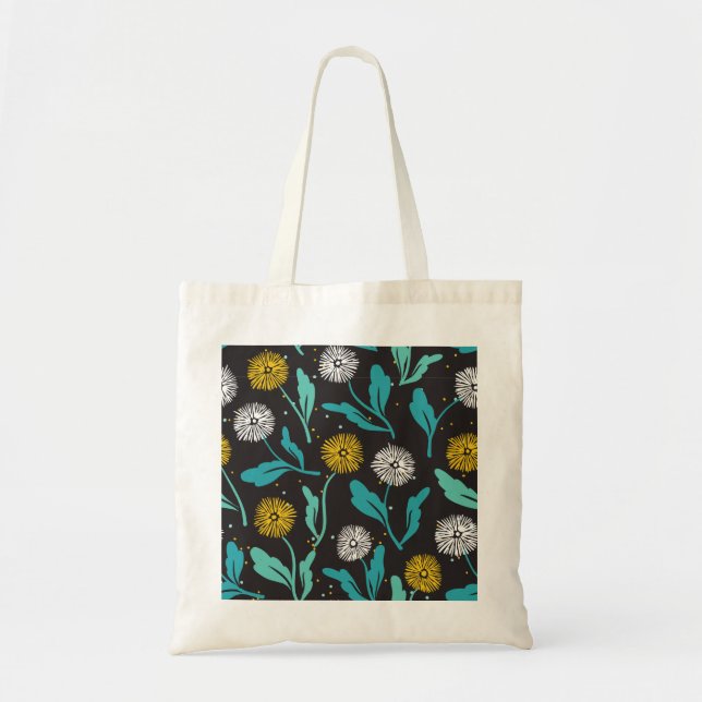 Spring Dandelion Flowers and Leaves Design Tote Bag (Front)