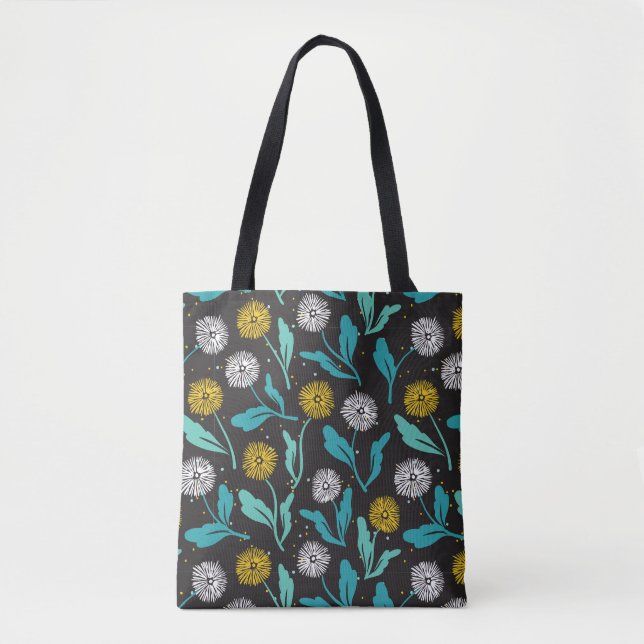 Spring Dandelion Flowers and Leaves Design Tote Bag (Front)