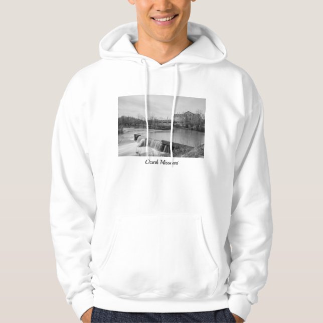 Spring Day At Ozark Mill Grayscale Hoodie (Front)