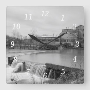 Spring Day At Ozark Mill Grayscale Wall Clock