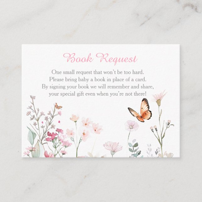 Spring Deep Pink Butterfly Floral Baby Shower Enclosure Card (Front)