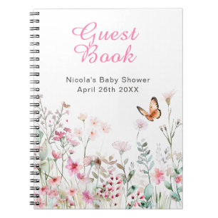 Spring Deep Pink Butterfly Floral Baby Shower Notebook