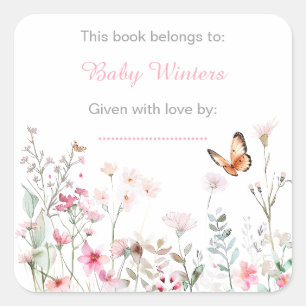 Spring Deep Pink Butterfly Floral Baby Shower Square Sticker