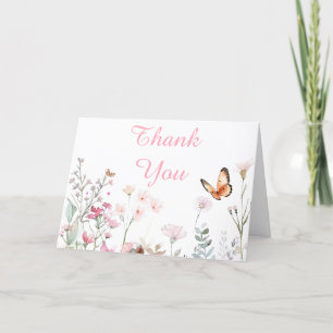 Spring Deep Pink Butterfly Floral Baby Shower Thank You Card