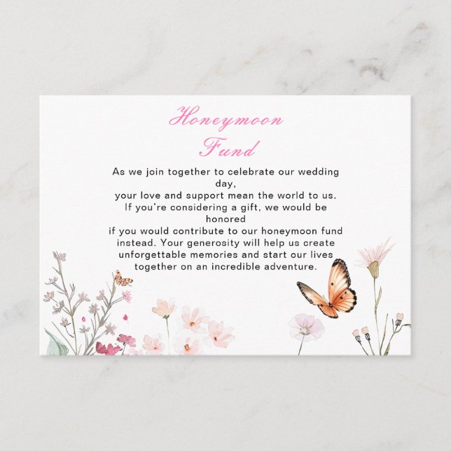 Spring Deep Pink Butterfly Floral Wedding Enclosure Card (Front)