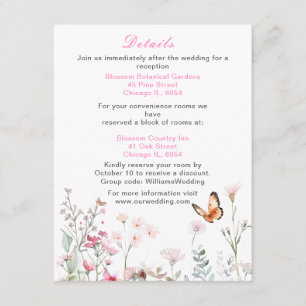 Spring Deep Pink Butterfly Floral Wedding Enclosure Card