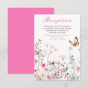 Spring Deep Pink Butterfly Floral Wedding Enclosure Card
