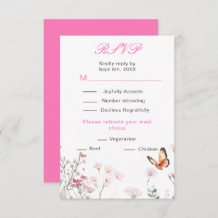 Spring Deep Pink Butterfly Floral Wedding RSVP Card