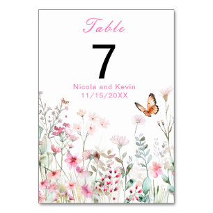 Spring Deep Pink Butterfly Floral Wedding Table Number