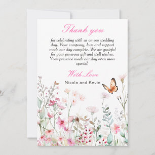 Spring Deep Pink,Butterfly Floral Wedding Thank You Card