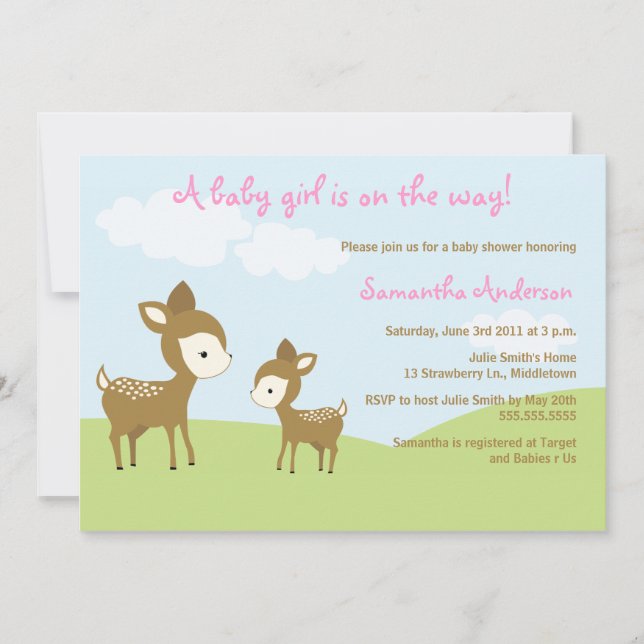 Spring Deer and Fawn Baby Shower Invite - Girl (Front)
