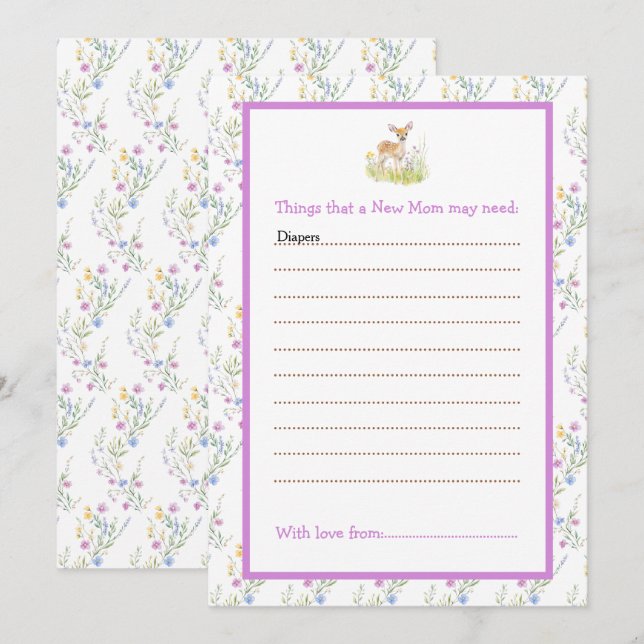 Spring Deer Baby Shower Advice List Invitation (Front/Back)