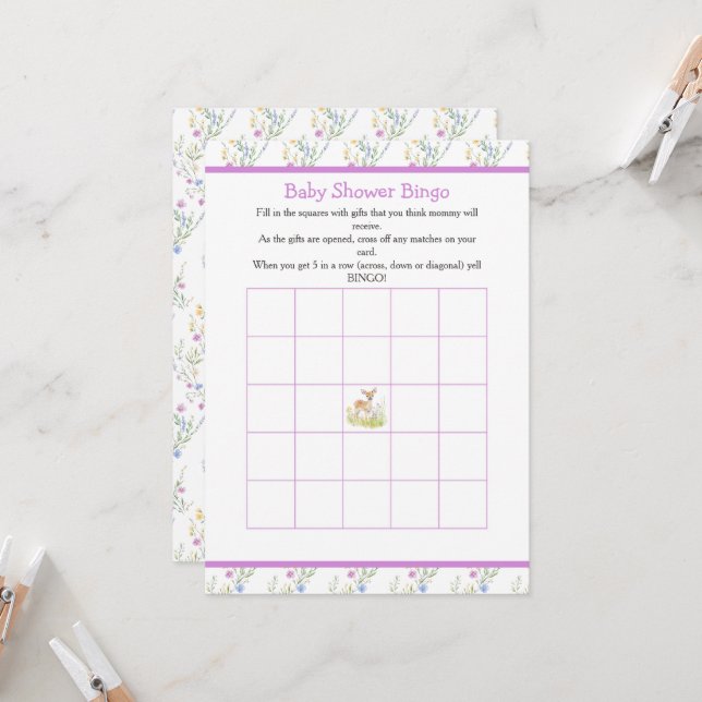 Spring Deer Baby Shower Bingo Invitation (Front/Back In Situ)