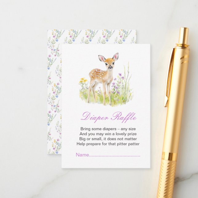 Spring Deer Baby Shower Diaper Raffle Enclosure Card (Front/Back In Situ)