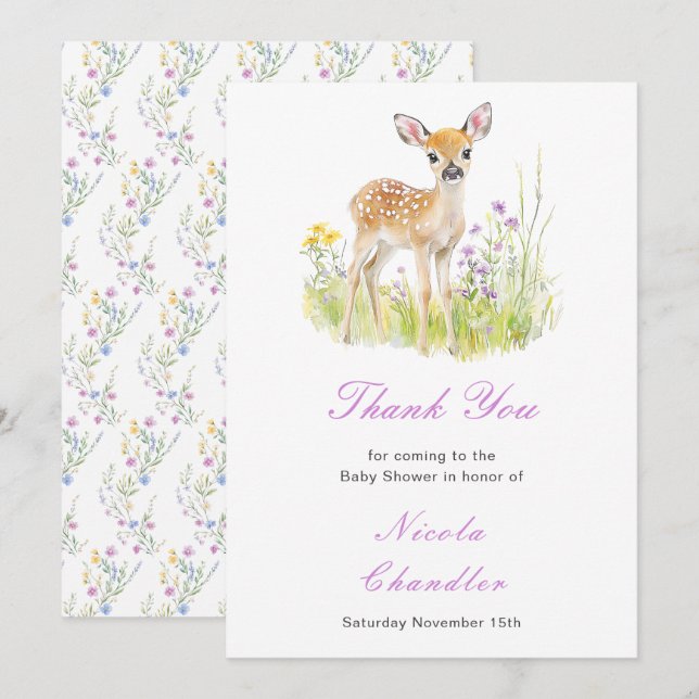 Spring Deer Baby Shower Thank You Card (Front/Back)