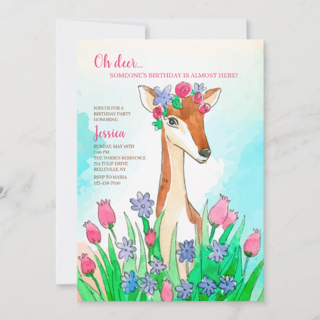 Spring Deer Birthday Party Invitation (Front)