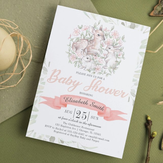 Spring Deer Bunny Baby Shower Invitation (Creator Uploaded)
