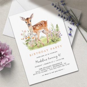 Spring Deer Fawn Cute Whimsical Girl's Birthday Invitation