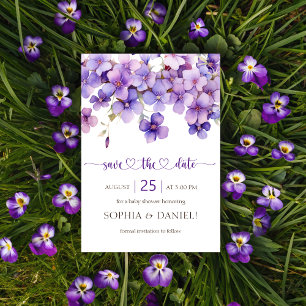 Spring Delicate Violet Flowers Baby Shower Save The Date