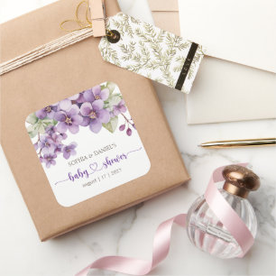 Spring Delicate Violet Flowers Baby Shower Square Sticker
