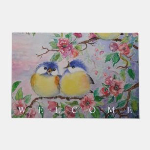 Spring Doormat with Cute Sparrows