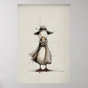 Spring Duck Printable Art, Minimalist Print