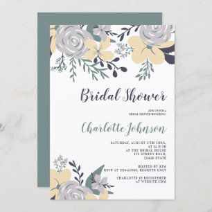 Spring dusty green yellow floral bridal shower invitation