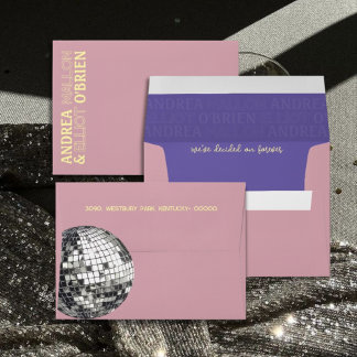 Spring Dusty Pink Retro Silver Disco Ball Wedding  Envelope