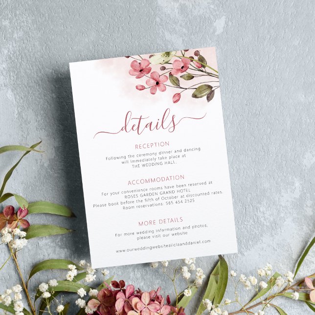 Spring dusty rose floral wedding guest details  enclosure card (Creator Uploaded)