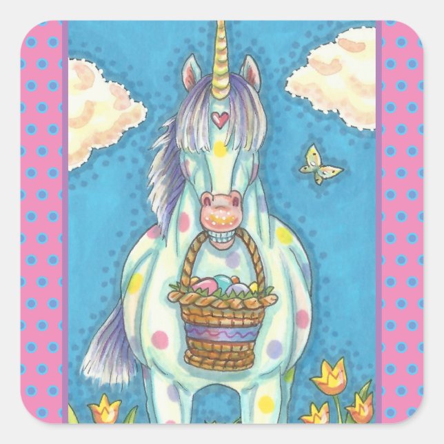 SPRING EASTER BASKET UNICORN, CUTE HORSE STICKERS (Front)