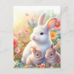Spring Easter Bunny Family Floral Garden Announcement Postcard