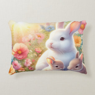 Spring Easter Bunny Family Floral Garden Decorative Cushion